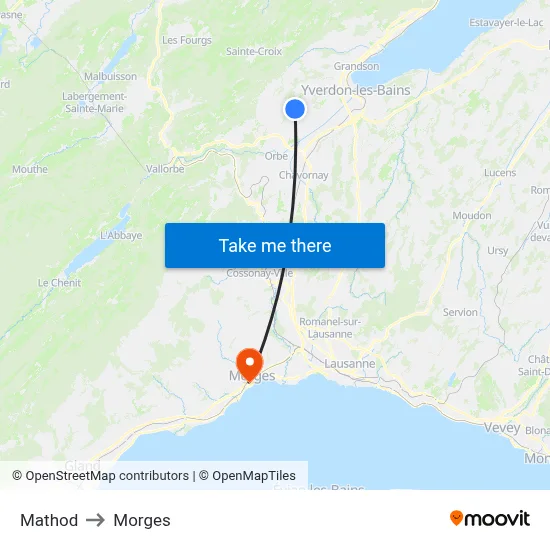 Mathod to Morges map