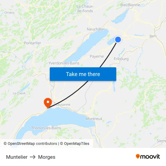 Muntelier to Morges map