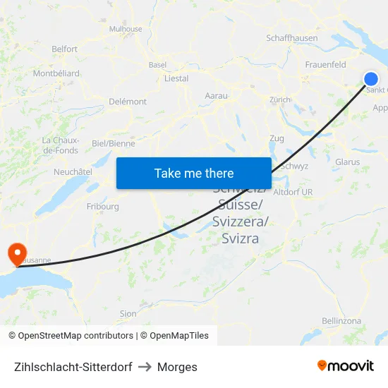 Zihlschlacht-Sitterdorf to Morges map