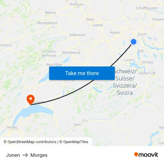 Jonen to Morges map