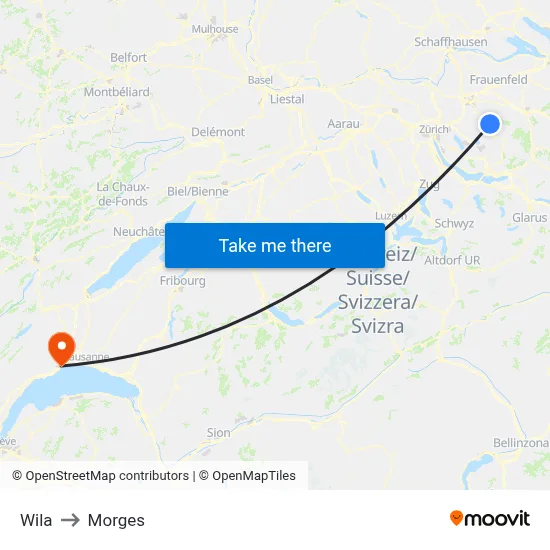 Wila to Morges map