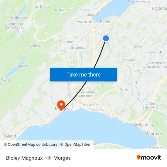 Bioley-Magnoux to Morges map