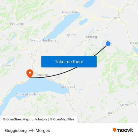 Guggisberg to Morges map