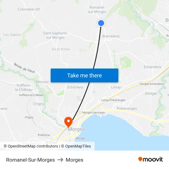 Romanel-Sur-Morges to Morges map