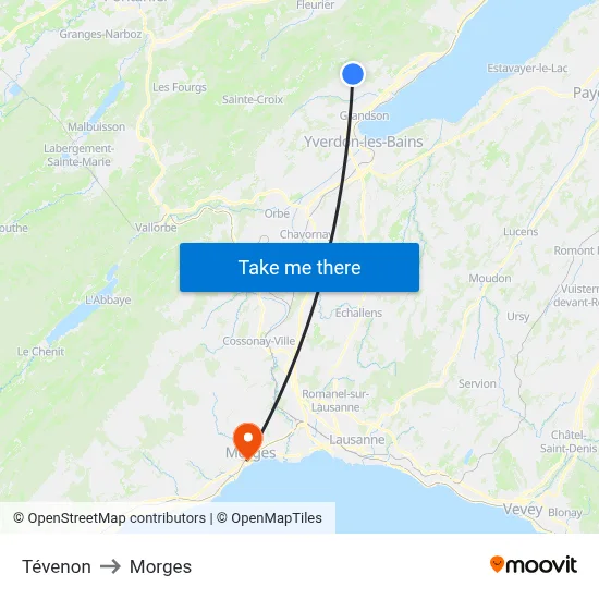 Tévenon to Morges map