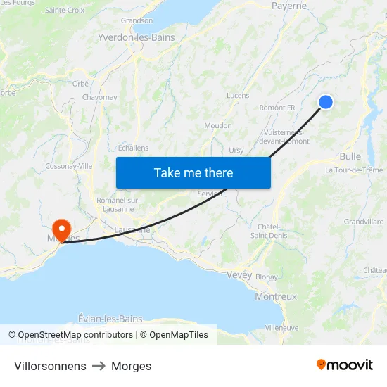 Villorsonnens to Morges map