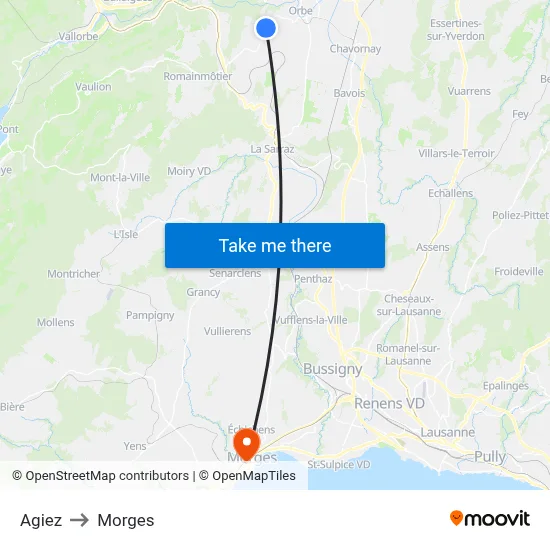 Agiez to Morges map