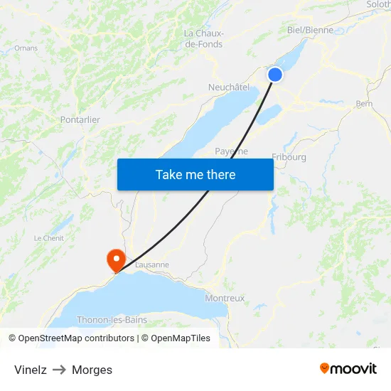 Vinelz to Morges map