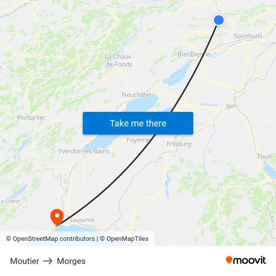 Moutier to Morges map