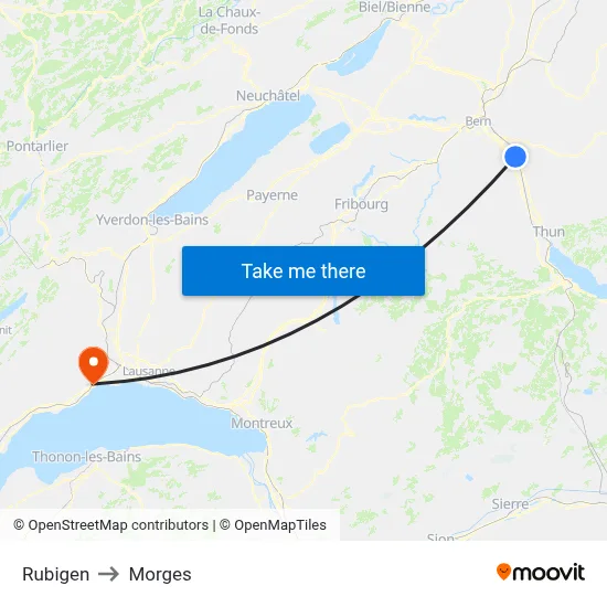 Rubigen to Morges map