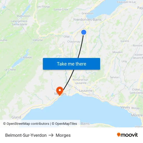 Belmont-Sur-Yverdon to Morges map
