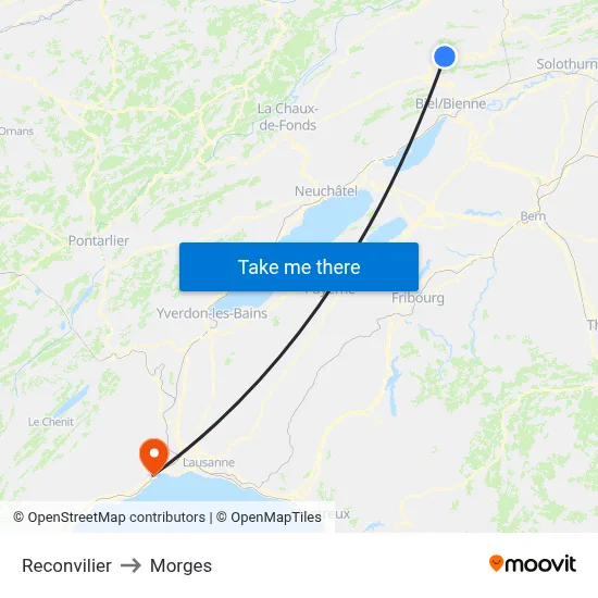 Reconvilier to Morges map