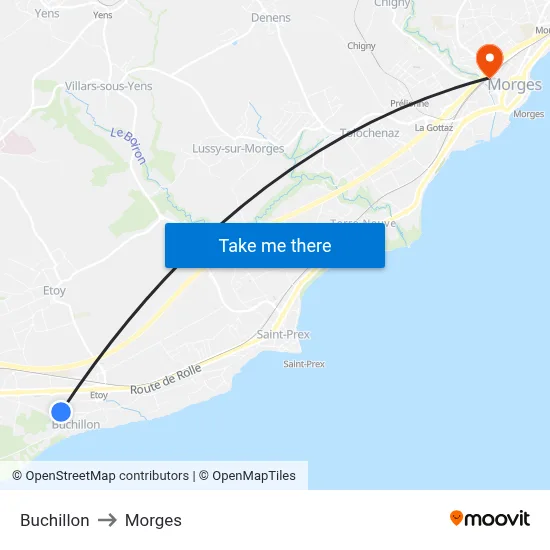 Buchillon to Morges map