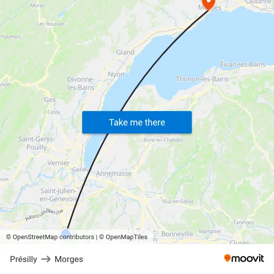 Présilly to Morges map
