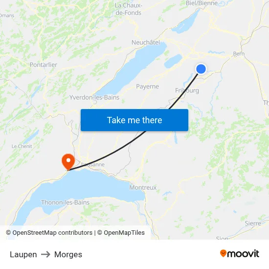 Laupen to Morges map