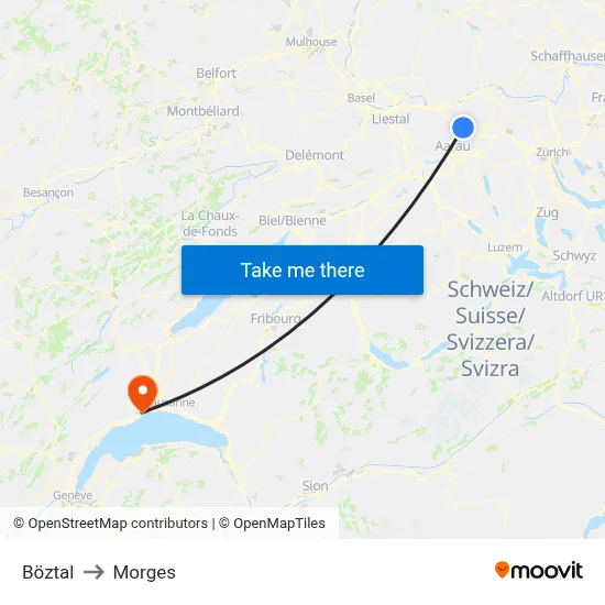 Böztal to Morges map