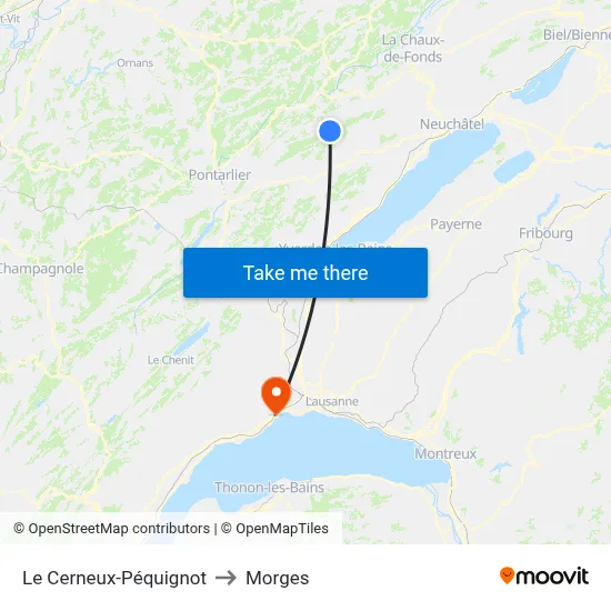 Le Cerneux-Péquignot to Morges map