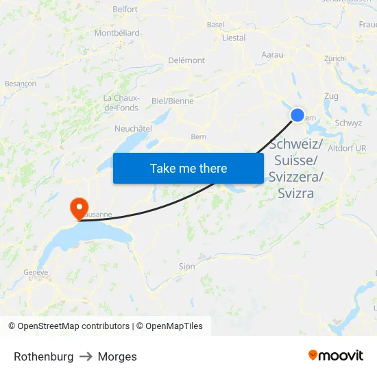 Rothenburg to Morges map