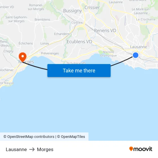 Lausanne to Morges map