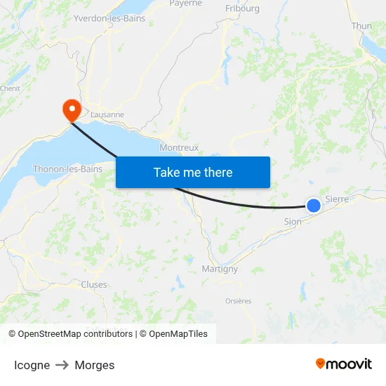 Icogne to Morges map