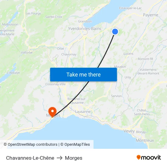 Chavannes-Le-Chêne to Morges map