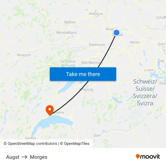 Augst to Morges map