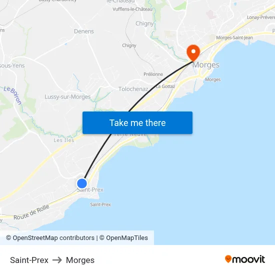 Saint-Prex to Morges map