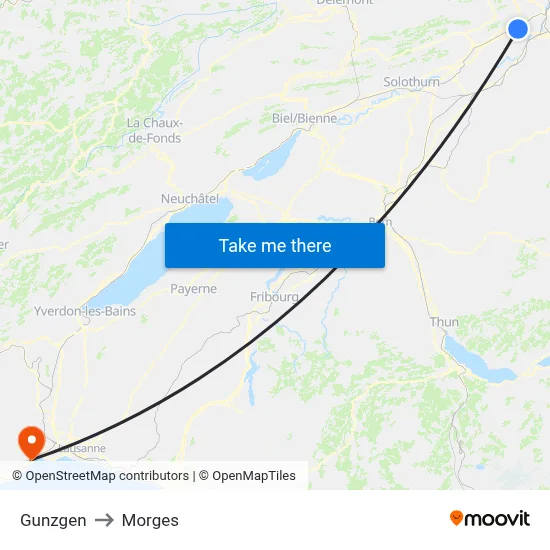 Gunzgen to Morges map