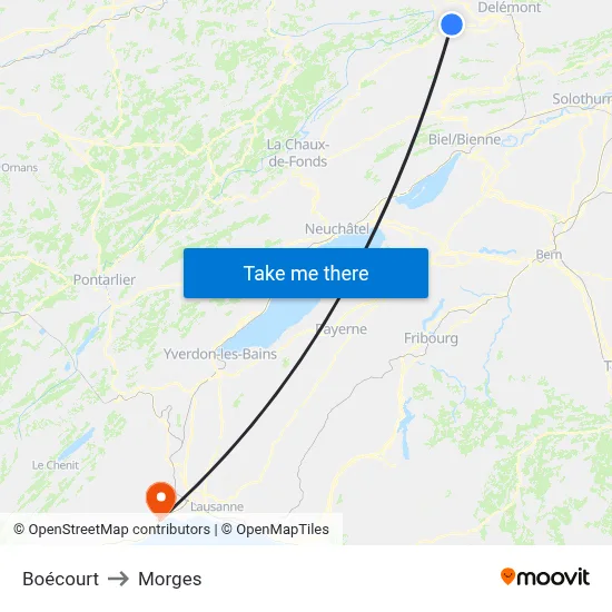 Boécourt to Morges map