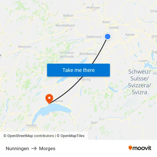 Nunningen to Morges map