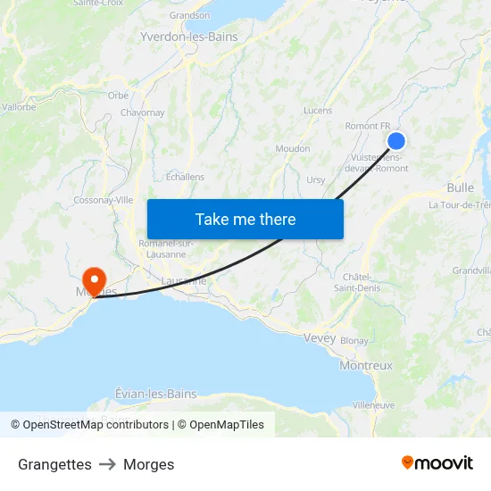 Grangettes to Morges map