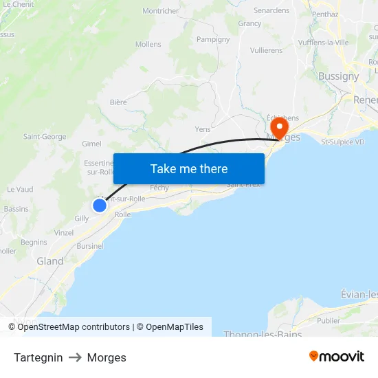 Tartegnin to Morges map