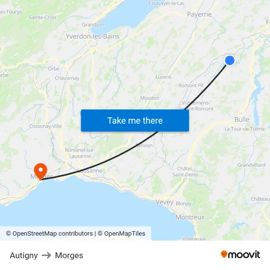 Autigny to Morges map