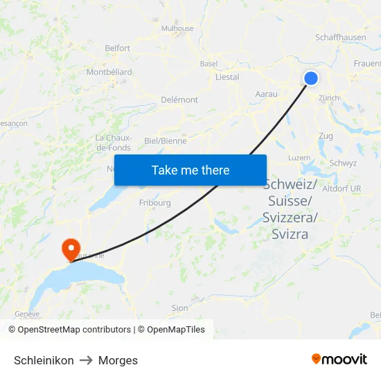 Schleinikon to Morges map