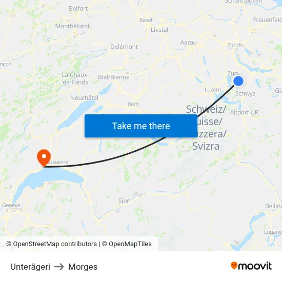 Unterägeri to Morges map