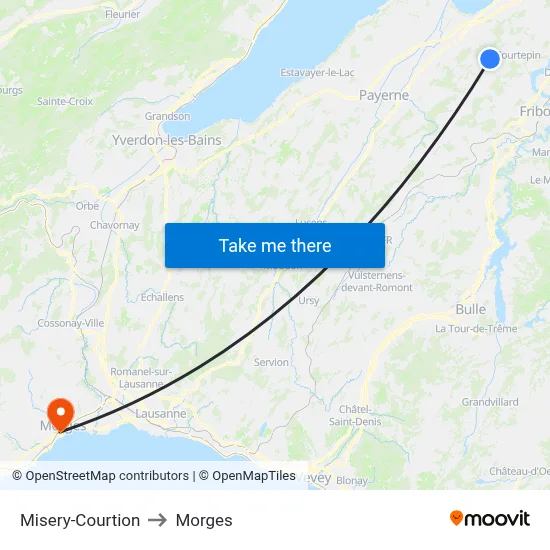 Misery-Courtion to Morges map
