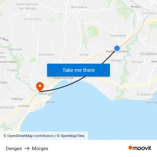 Denges to Morges map