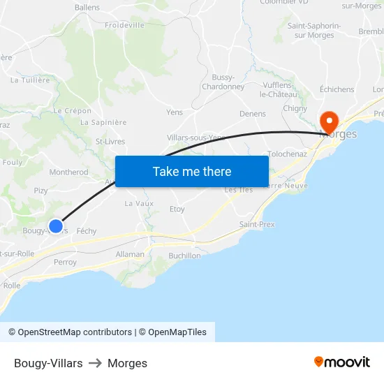 Bougy-Villars to Morges map