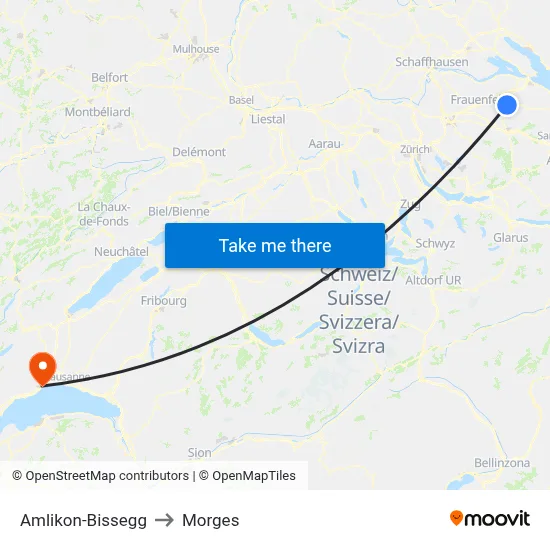 Amlikon-Bissegg to Morges map