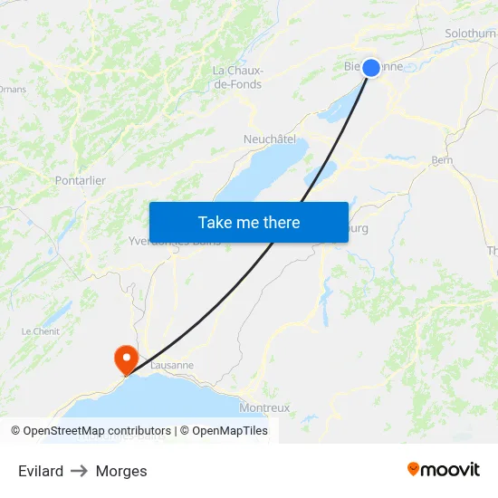 Evilard to Morges map