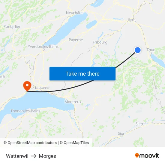 Wattenwil to Morges map