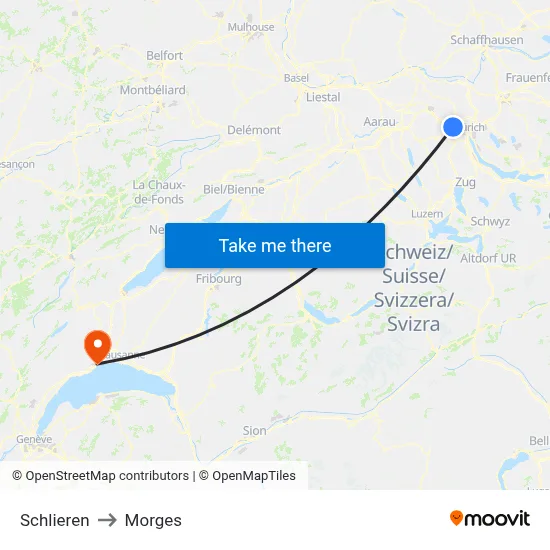 Schlieren to Morges map