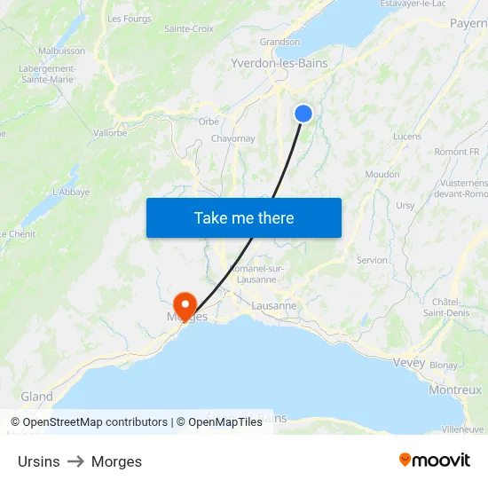 Ursins to Morges map