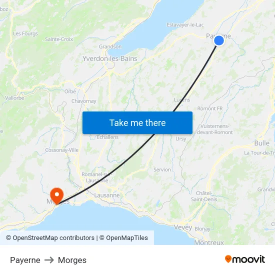 Payerne to Morges map