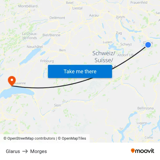 Glarus to Morges map