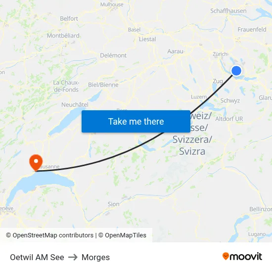 Oetwil AM See to Morges map