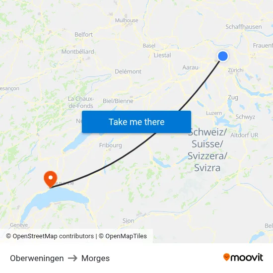 Oberweningen to Morges map