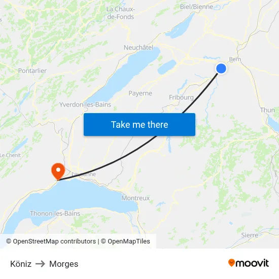 Köniz to Morges map