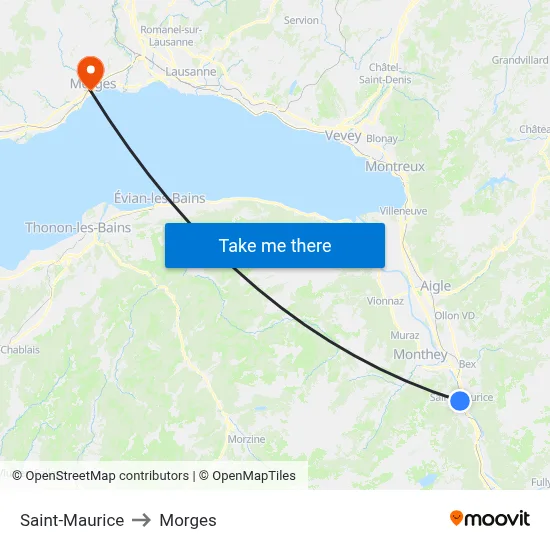 Saint-Maurice to Morges map