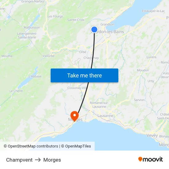 Champvent to Morges map